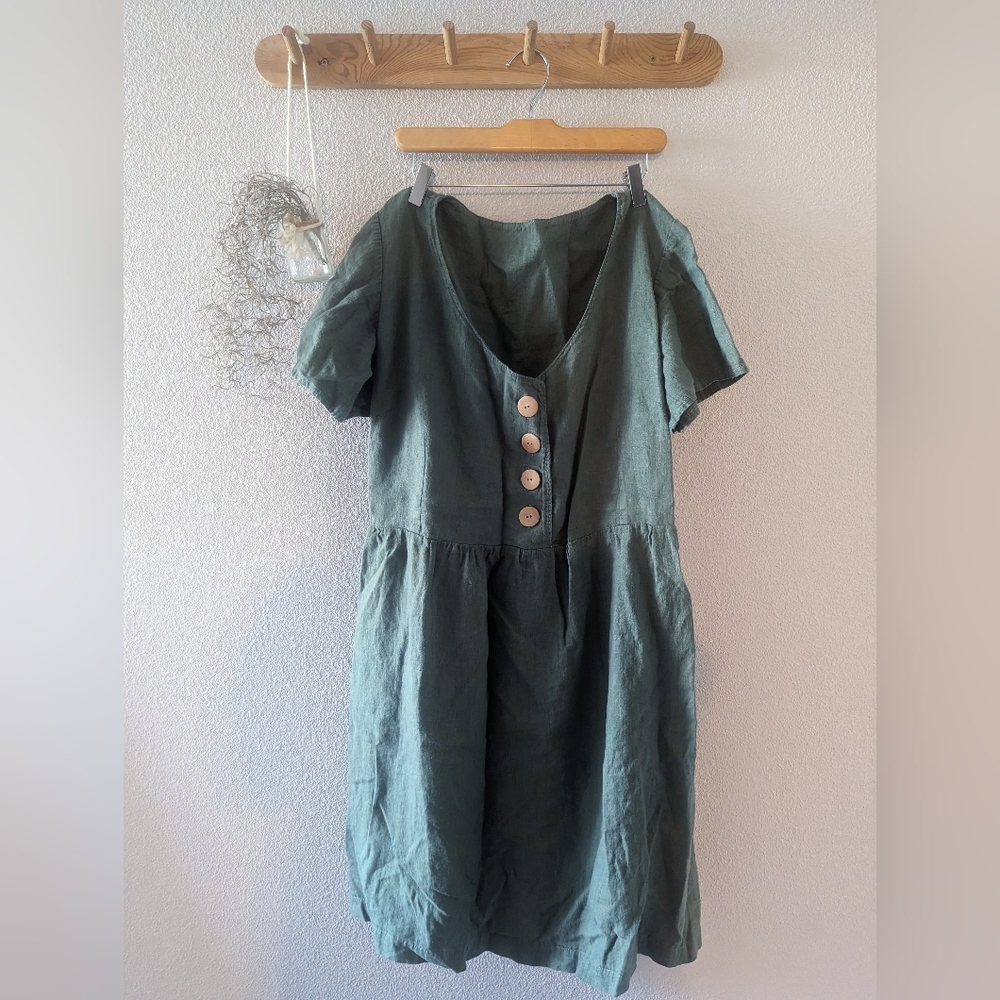 Handmade Linen dress, moss green